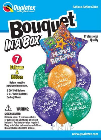 Qualatex - "Bouquet In A Box" Happy Birthday Mylar & Latex Balloons - Purple (7ct) - SKU:75823 - UPC:071444758239 - Party Expo