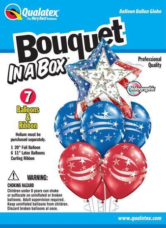 Qualatex - "Bouquet In A Box" Latex Balloons - Stars & Stripes (7ct) - SKU:79317 - UPC:071444793179 - Party Expo