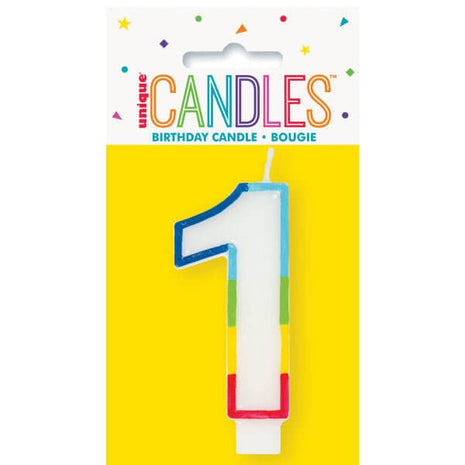 Rainbow Border Number '1' Birthday Candle - SKU:19941 - UPC:011179199419 - Party Expo