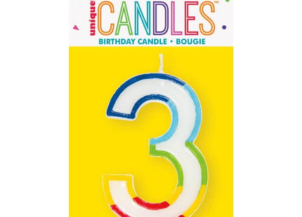Rainbow Border Number '3' Birthday Candle - SKU:19943 - UPC:011179199433 - Party Expo