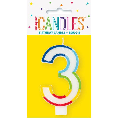 Rainbow Border Number '3' Birthday Candle - SKU:19943 - UPC:011179199433 - Party Expo