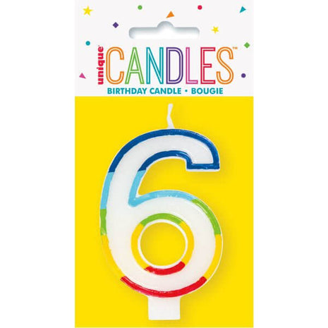 Rainbow Border Number '6' Birthday Candle - SKU:19946 - UPC:011179199464 - Party Expo