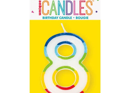 Rainbow Border Number '8' Birthday Candle - SKU:19948 - UPC:011179199488 - Party Expo