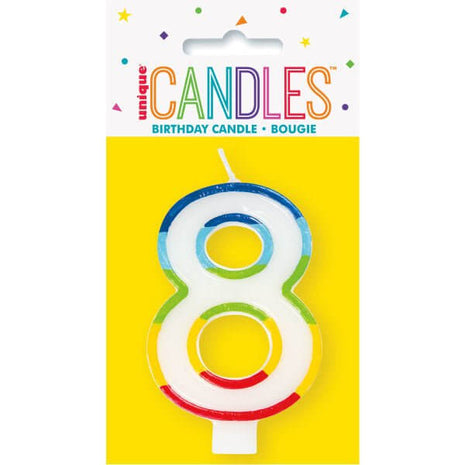 Rainbow Border Number '8' Birthday Candle - SKU:19948 - UPC:011179199488 - Party Expo