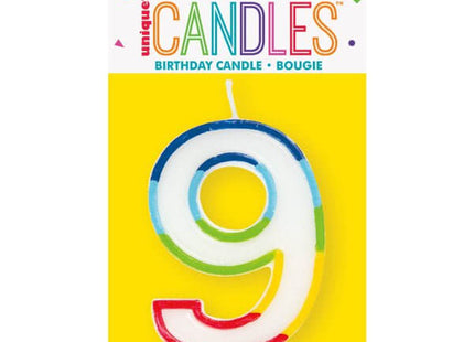 Rainbow Border Number '9' Birthday Candle - SKU:19949 - UPC:011179199495 - Party Expo