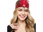 Red Flapper Gatsby Costume Headpiece Headband with Feather - SKU:HB126 - UPC:831687034473 - Party Expo