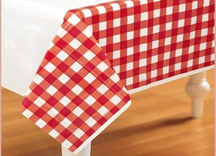 Red Gingham Plastic Table Cover - SKU:579446 - UPC:048419909552 - Party Expo