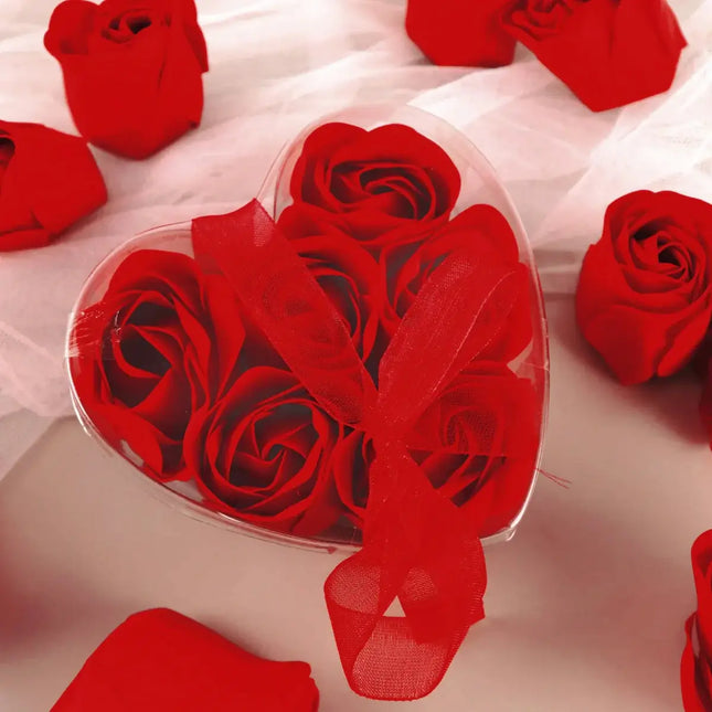 Red Scented Rose Favor Soap Gift Box with Ribbon - Pack 6 - SKU:FAV_SOAP_RED - UPC:219176759029 - Party Expo