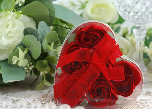 Red Scented Rose Favor Soap Gift Box with Ribbon - Pack 6 - SKU:FAV_SOAP_RED - UPC:219176759029 - Party Expo