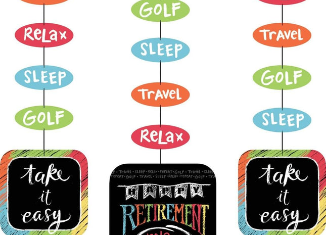 Retirement Chalk Hanging Cutouts - SKU:995977 - UPC:039938222611 - Party Expo