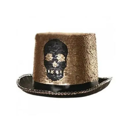 Reversible Gold Sequin Skull Top Hat - Party Expo