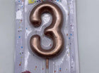 Rose Gold Birthday Candle - #3 - SKU:091340-3 - UPC:677545155306 - Party Expo