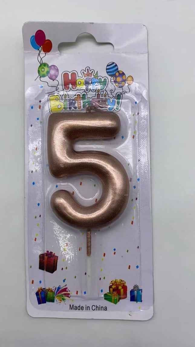 Rose Gold Birthday Candle - #5 - SKU:091340-5 - UPC:677545155320 - Party Expo