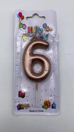 Rose Gold Birthday Candle - #6 - SKU:091340-6 - UPC:677545155337 - Party Expo