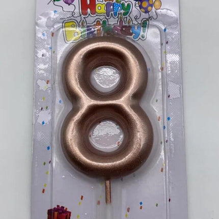 Rose Gold Birthday Candle - #8 - SKU:091340-8 - UPC:677545155351 - Party Expo