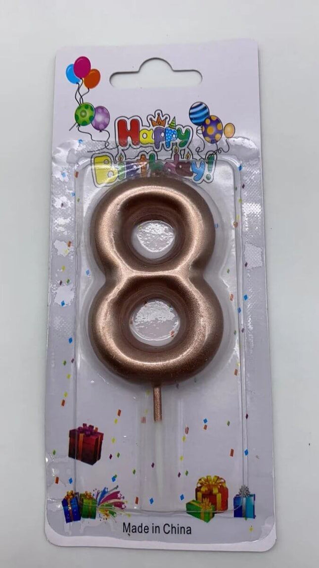Rose Gold Birthday Candle - #8 - SKU:091340-8 - UPC:677545155351 - Party Expo
