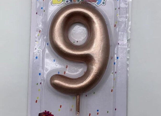 Rose Gold Birthday Candle - #9 - SKU:091340-9 - UPC:677545155368 - Party Expo