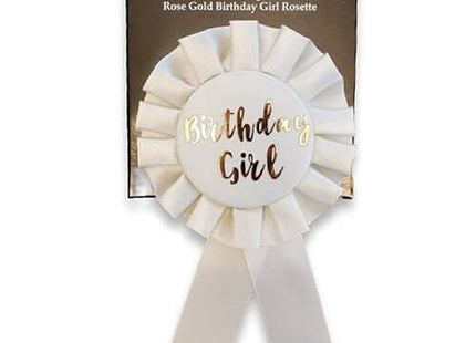 Rose Gold Birthday Girl Rosette Badge - SKU:AL-RGB-BG - UPC:760497010905 - Party Expo