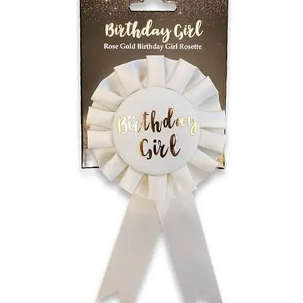 Rose Gold Birthday Girl Rosette Badge - Party Expo