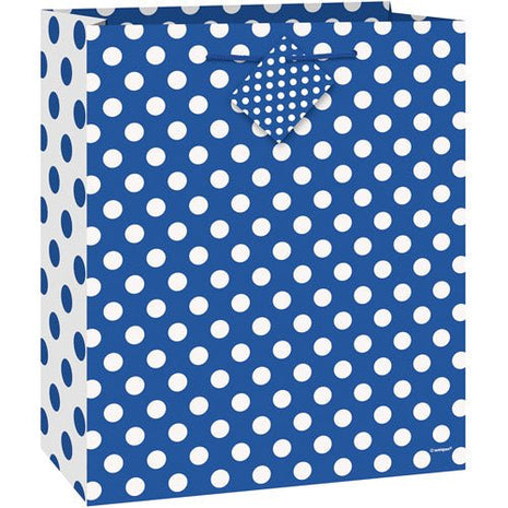 Royal Blue Polka Dots Gift Bag - SKU:64425 - UPC:011179644254 - Party Expo