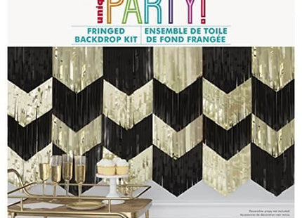 Scalloped Fringe Garland Backdrop Kit - Black and Gold (4 count) - SKU:26257 - UPC:011179262571 - Party Expo
