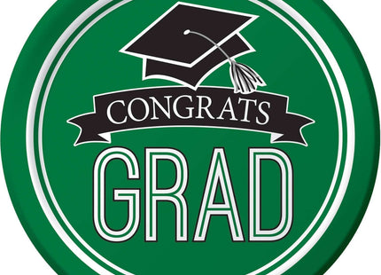 7" School Spirit 'Congrats Grad' Plates - Emerald Green (18ct) - SKU:320059 - UPC:039938360078 - Party Expo