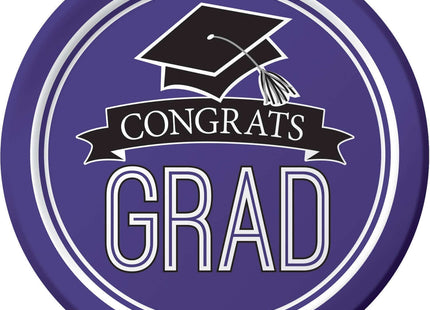 7" School Spirit 'Congrats Grad' Plates - Purple (18ct) - SKU:320075 - UPC:039938360238 - Party Expo