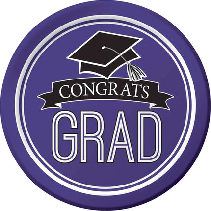 7" School Spirit 'Congrats Grad' Plates - Purple (18ct) Party Expo  