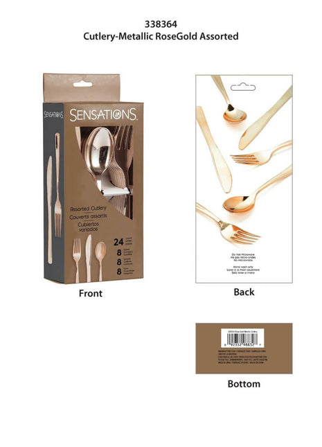 Sensations Metallic Rose Gold Assorted Cutlery - SKU: - UPC:092352988327 - Party Expo