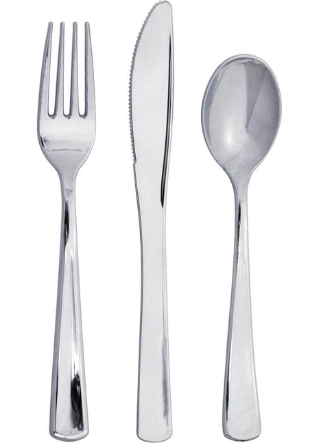 Sensations Metallic Silver Assorted Cutlery - SKU: - UPC:092352988334 - Party Expo
