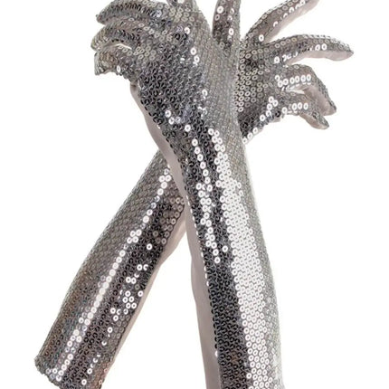 Sequin Gloves - Silver - Party Expo