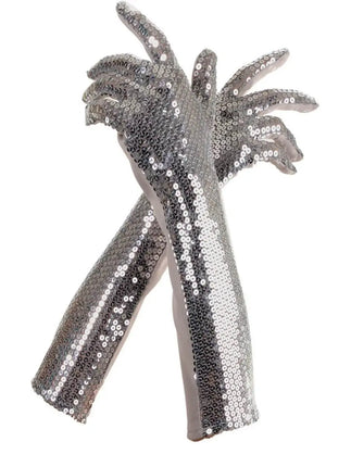 Sequin Gloves - Silver - Party Expo