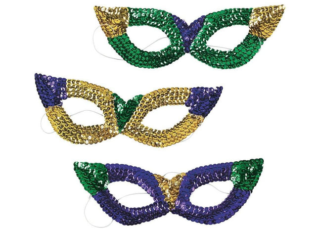 Sequin Mardi Gras Masks - SKU:3L-25/765 - UPC:780984757533 - Party Expo