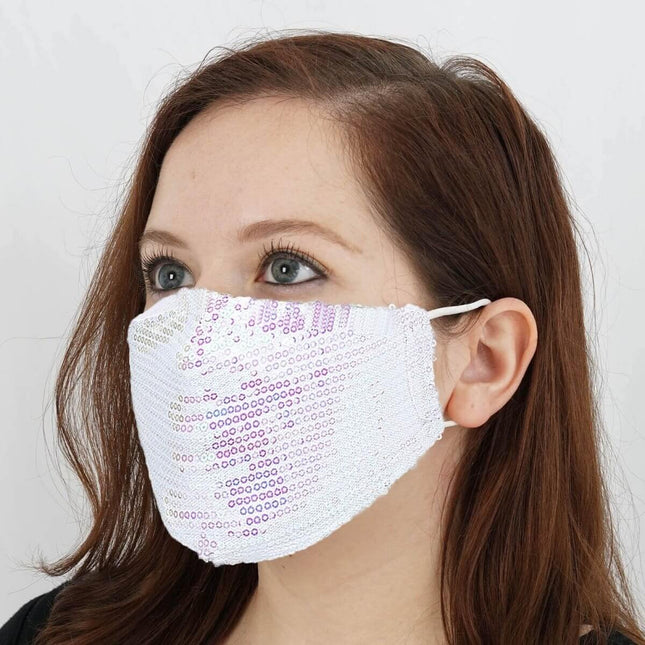 Sequined Cotton Silver Fashion Mask - Reusable - SKU:CARE_MASK04_SILV - UPC:10719790 - Party Expo