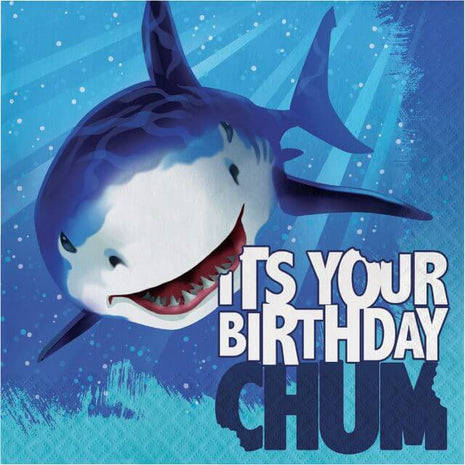 Shark Splash 'Birthday Chum' Lunch Napkin (16ct) - SKU:669887- - UPC:073525989518 - Party Expo