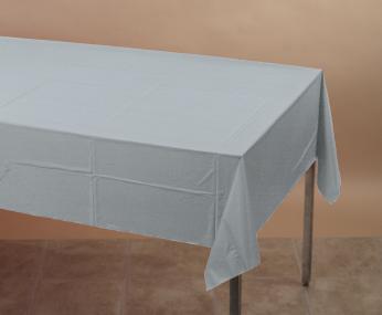 Shimmering Silver Plastic Table Cover 54x108 - SKU:01-203B - UPC:073525818573 - Party Expo