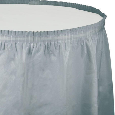 Shimmering Silver Plastic Table Skirt - SKU:010043 - UPC:073525026046 - Party Expo
