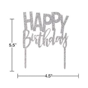 Silver Acrylic 'Happy Birthday' Cake Topper - SKU:359153 - UPC:039938895563 - Party Expo