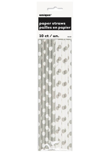 Silver Dot Paper straw - SKU:62139 - UPC:011179621392 - Party Expo