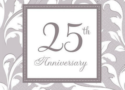 Silver Elegant Scroll 25th Anniversary Lunch Napkins (16ct) - SKU:5138501 - UPC:013051353223 - Party Expo