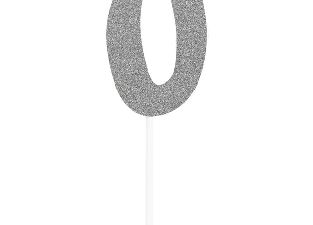 Silver Glitter Number '0' Cake Topper - SKU:335050 - UPC:039938545178 - Party Expo