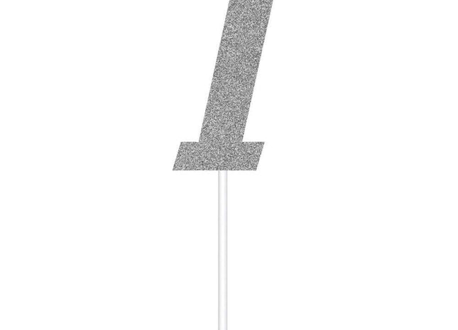 Silver Glitter Number '1' Cake Topper - SKU:324543 - UPC:039938416386 - Party Expo