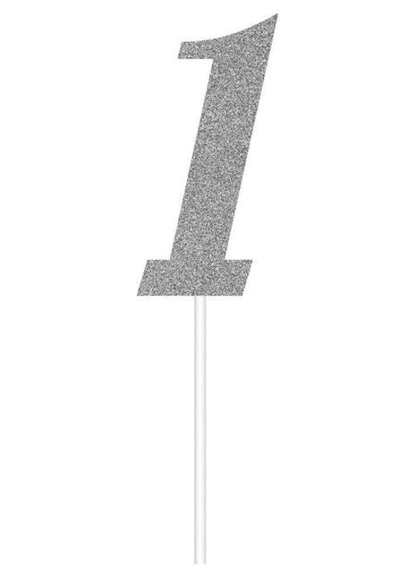Silver Glitter Number '1' Cake Topper - SKU:324543 - UPC:039938416386 - Party Expo