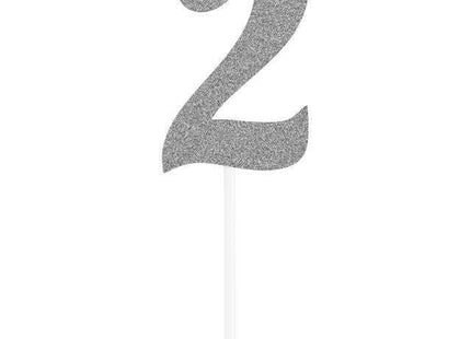 Silver Glitter Number '2' Cake Topper - SKU:335042 - UPC:039938545093 - Party Expo