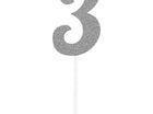 Silver Glitter Number '3' Cake Topper - SKU:335043 - UPC:039938545109 - Party Expo
