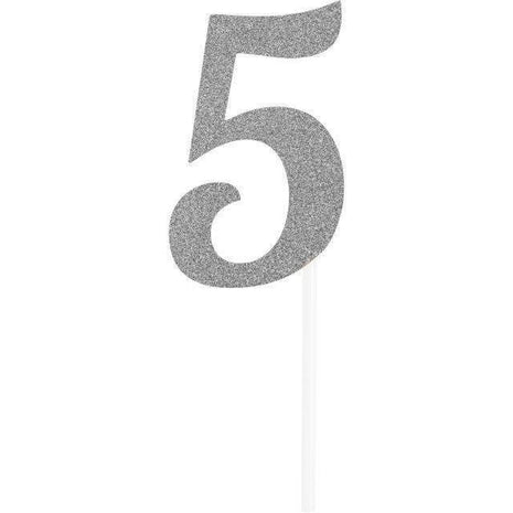 Silver Glitter Number '5' Cake Topper - SKU:335045 - UPC:039938545123 - Party Expo