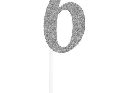 Silver Glitter Number '6' Cake Topper - SKU:335046 - UPC:039938545130 - Party Expo