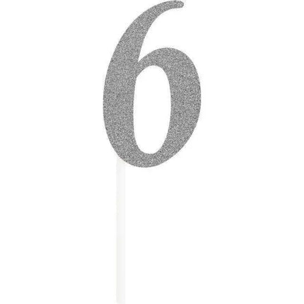 Silver Glitter Number '6' Cake Topper - Party Expo
