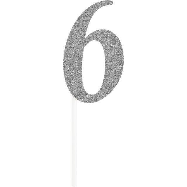 Silver Glitter Number '6' Cake Topper - SKU:335046 - UPC:039938545130 - Party Expo