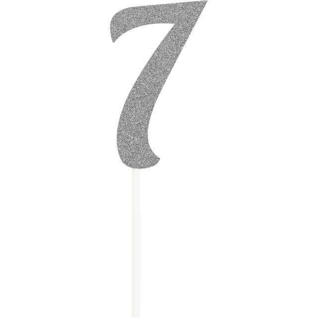 Silver Glitter Number '7' Cake Topper - SKU:335047 - UPC:039938545147 - Party Expo
